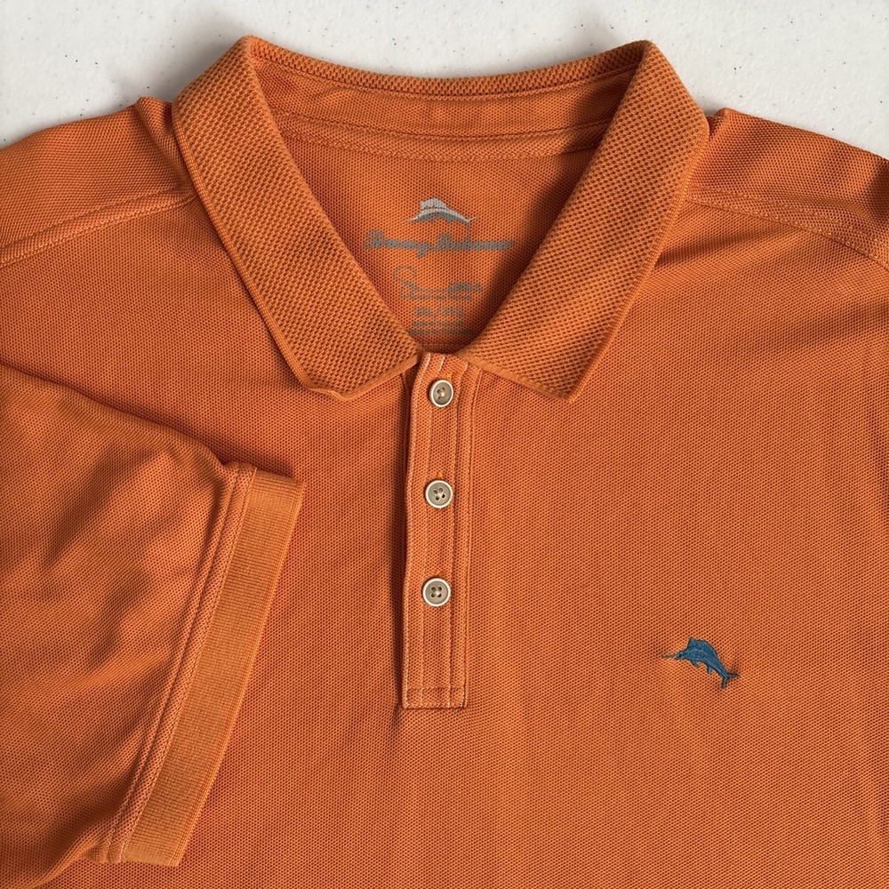 Tommy Bahama Men's 3XL Orange Supima Cotton Knit 1/4‎ Button Short Sleeve Polo